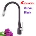 Vòi rửa bát nóng lạnh dây rút Konox Curva Black