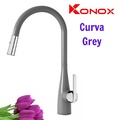 Vòi rửa bát nóng lạnh dây rút Konox Curva Grey