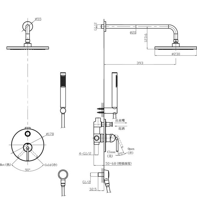 Sen tắm âm tường Joden Bordeax 82873715C