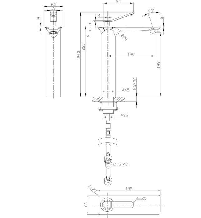 Vòi chậu rửa mặt 1 chân cao Joden Yas V10565679C-L