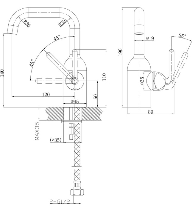 Vòi chậu rửa mặt nóng lạnh 1 chân thấp Joden Bordeax V10873715C