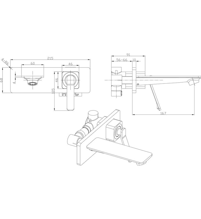 Vòi chậu rửa mặt 2 chân gắn tường Joden Yas V22565679C