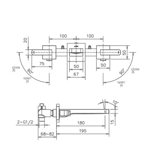 Vòi chậu thủng lỗ 3 chân gắn tường Joden Hemmenway 23554381C