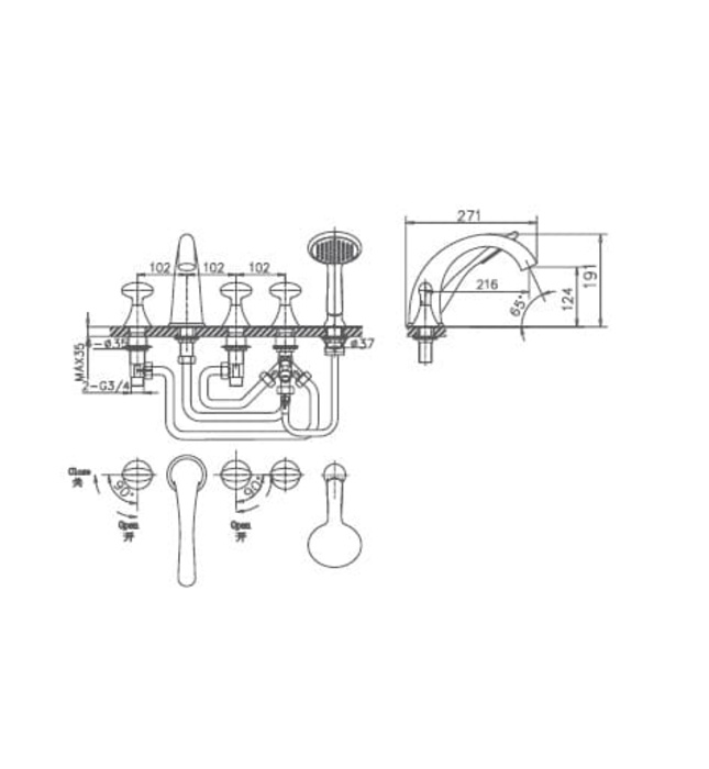 Vòi Sen Bồn Tắm 5 Chân Đài Loan Joden 50007673C