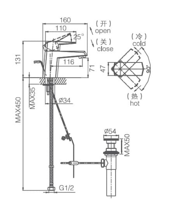 Vòi chậu rửa mặt vuông 1 chân thấp Joden Benc 1007S07HC