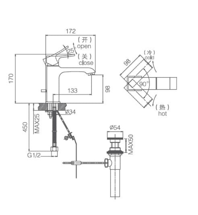 Vòi chậu rửa mặt 1 chân thấp Joden Lester 1007W07KC