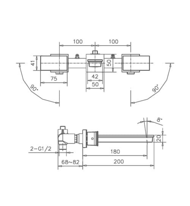 Vòi chậu rửa mặt 3 chân gắn tường Joden Emperor 23555382C