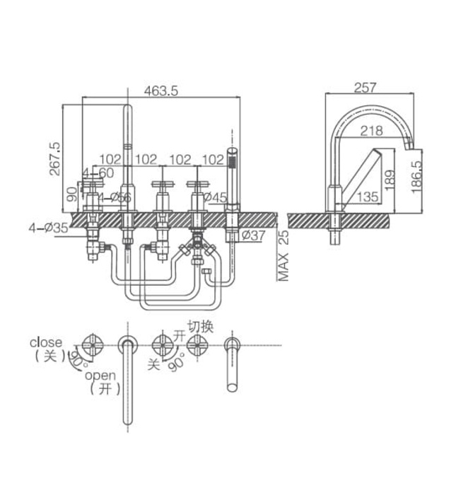 Vòi Sen Bồn Tắm 5 Chân Đài Loan Joden Belinda 500K2055C