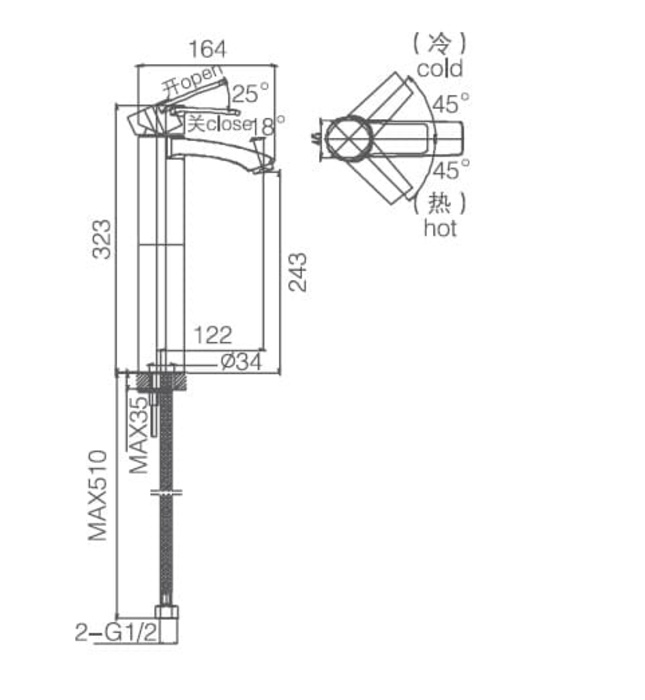 Vòi chậu rửa mặt 1 chân cao Joden Murdo 1009P08UC-L