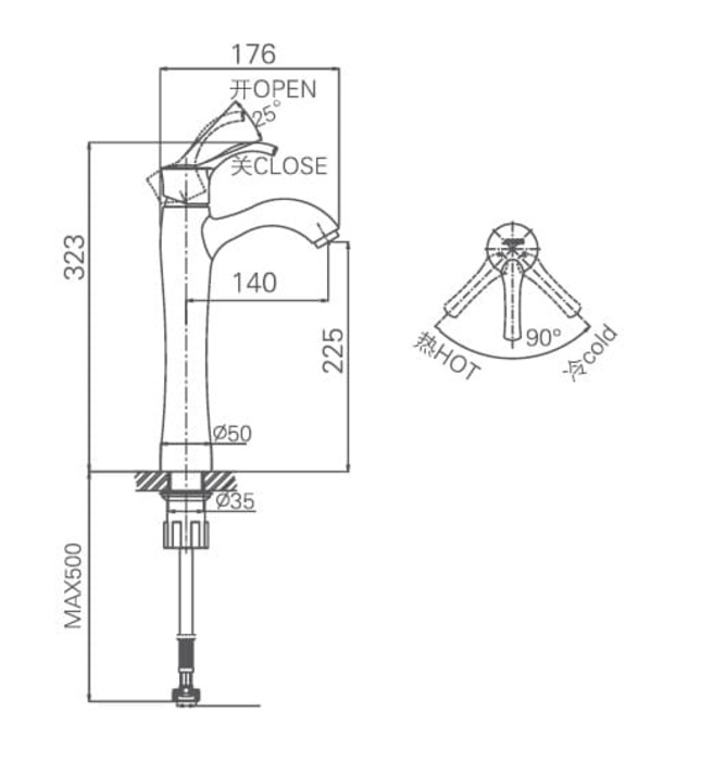 Vòi chậu rửa mặt 1 chân cao Joden Lynn 10509337C-L