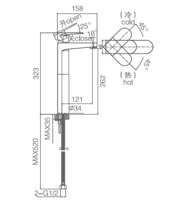 Vòi chậu rửa mặt 1 chân cao Joden Leo 1008B344C-L