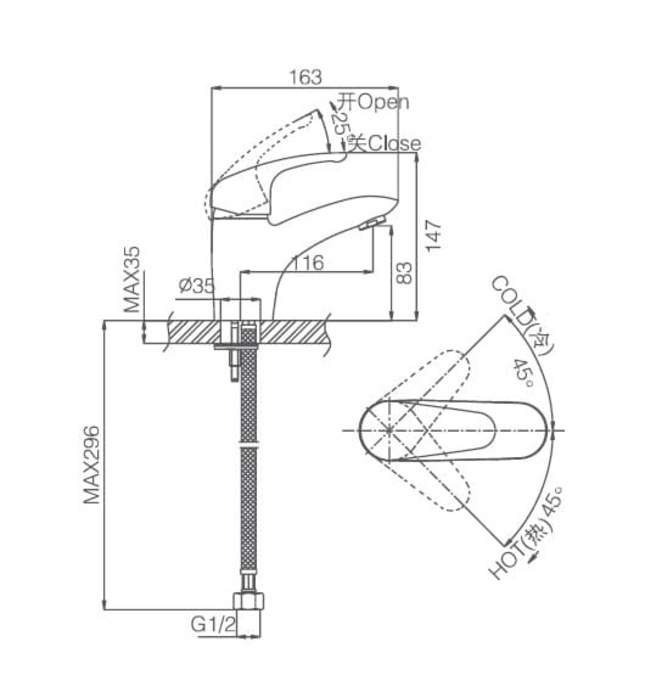 Vòi chậu rửa mặt 1 chân thấp Joden David 1000N350C