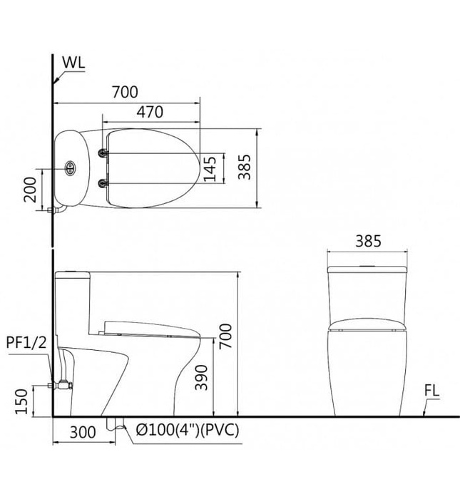 Bồn cầu 1 khối nắp rửa cơ Caesar C1394F+TAF060