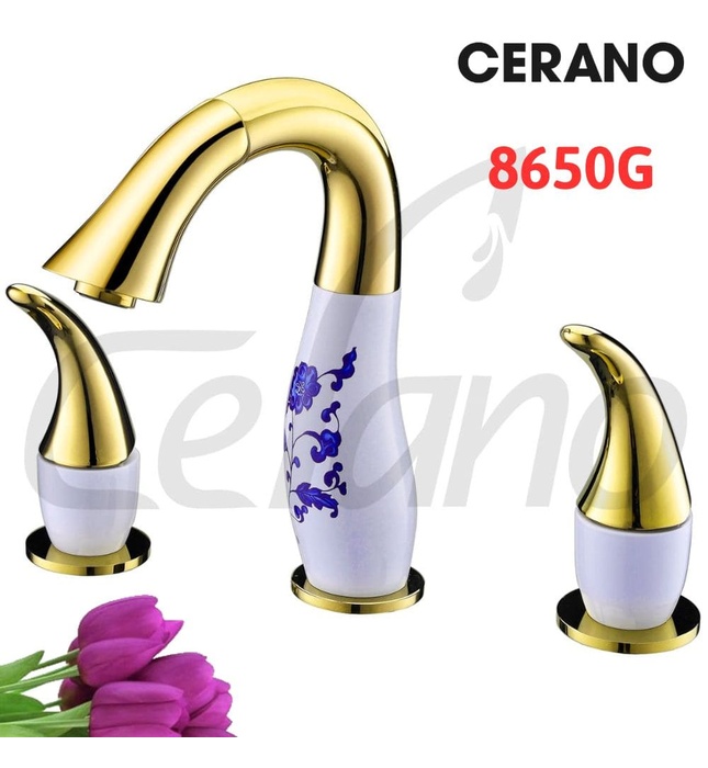 Vòi Chậu Lavabo 3 Lỗ Màu Vàng Cerano 8650G