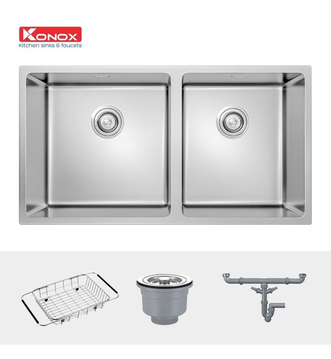 Chậu rửa bát 2 hố lệch SUS304 Konox Cube 8144DU Thổ Nhĩ Kỳ