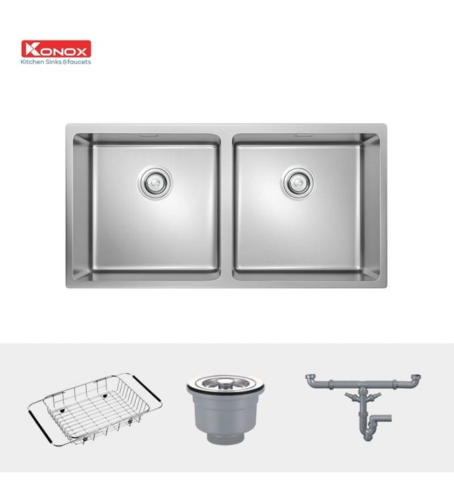 Chậu rửa bát 2 hố cân SUS304 Konox Cube Series 8744DU Thổ Nhĩ Kỳ 