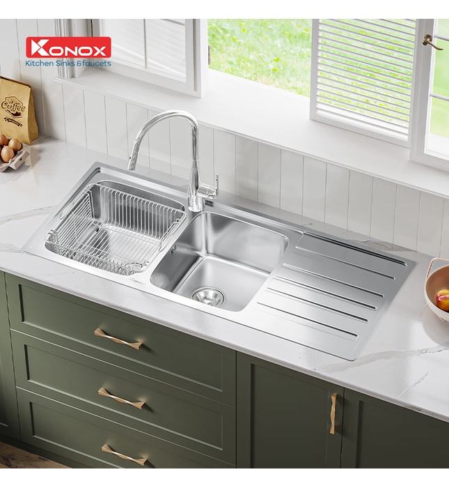 Chậu rửa bát 2 hố cân bàn phải SUS304 Konox European KS11650 2B Thổ Nhĩ Kỳ