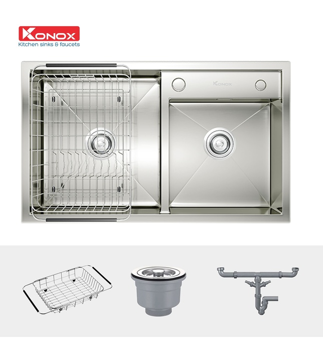 Chậu rửa bát 2 hố lệch SUS304 Konox Overmount KN7847DO Thổ Nhĩ Kỳ