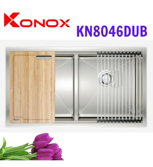 Chậu rửa bát 2 hố cân SUS304 Konox Workstation KN8046DUB Thổ Nhĩ Kỳ 