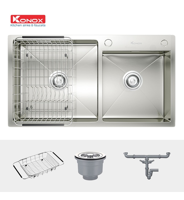 Chậu rửa bát 2 hố lệch SUS304 Konox Overmount KN8245DO Thổ Nhĩ Kỳ 