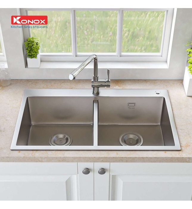 Chậu rửa bát 2 hố cân SUS304 Konox Overmount KN8248DOB Thổ Nhĩ Kỳ 