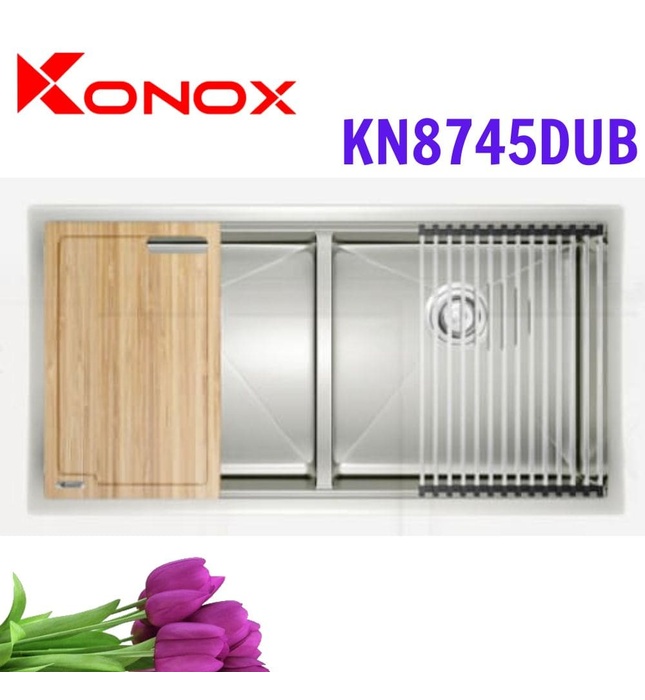 Chậu rửa bát 2 hố cân SUS304 Konox Workstation KN8745DUB Thổ Nhĩ Kỳ 