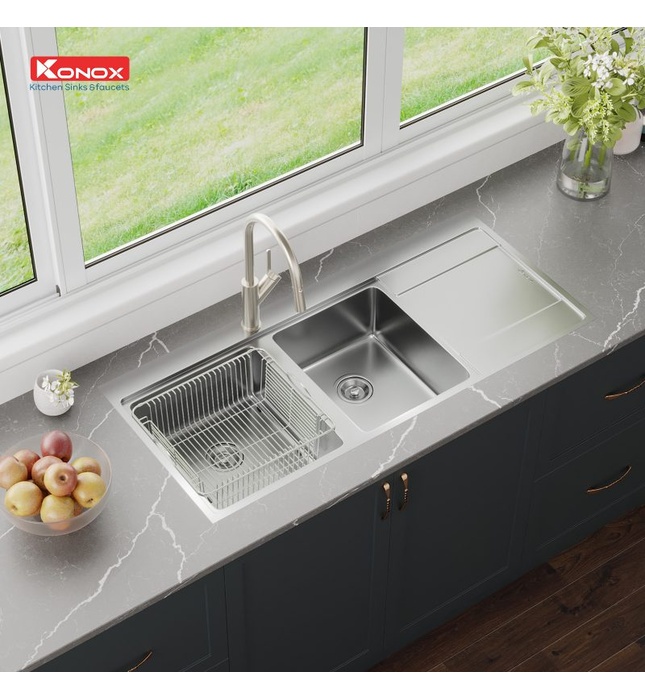 Chậu rửa bát 2 hố cân bàn phải SUS304 Konox Unico 11652 Thổ Nhĩ Kỳ 