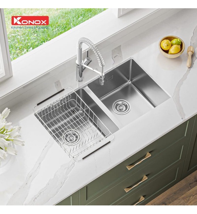 Chậu rửa bát 2 hố cân SUS304 Konox Cube 7544DU Thổ Nhĩ Kỳ