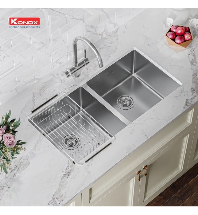 Chậu rửa bát 2 hố cân SUS304 Konox Cube Series 8744DU Thổ Nhĩ Kỳ 