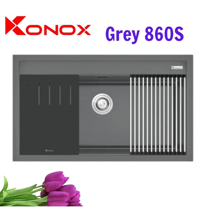 Chậu rửa bát 1 hố Grey SUS304 Konox Terra 860S Nhập khẩu Thổ Nhĩ Kỳ 