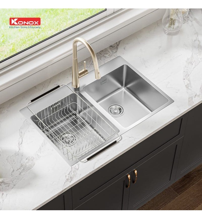 Chậu rửa bát 2 hố lệch SUS304 Konox Unico Series 7650 Nhập khẩu Thổ Nhĩ Kỳ