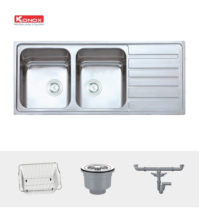 Chậu rửa bát 2 hố bàn phải SUS304 Konox European KS11650 1D Thổ Nhĩ Kỳ 