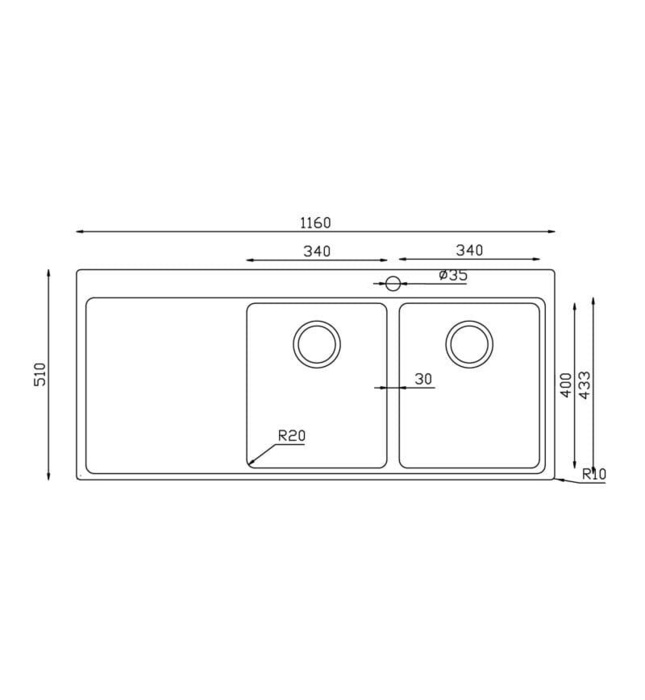 Chậu rửa bát âm 2 hố Konox Miro 1160 nhập khẩu Thổ Nhĩ Kỳ 