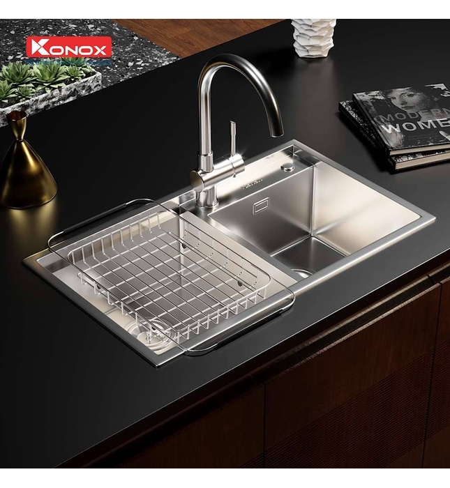 Chậu rửa bát 2 hố lệch SUS304 Konox Overmount KN7847DO Thổ Nhĩ Kỳ