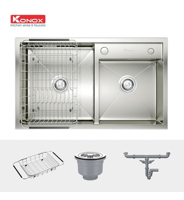 Chậu rửa bát 2 hố cân SUS304 Konox Overmount KN8248DO Thổ Nhĩ Kỳ 