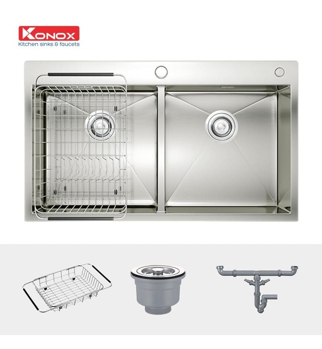 Chậu rửa bát 2 hố cân SUS304 Konox Overmount KN8248DOB Thổ Nhĩ Kỳ 