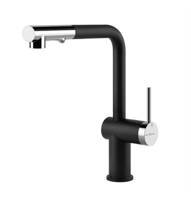 Vòi rửa bát nóng lạnh dây rút Konox Stella Black