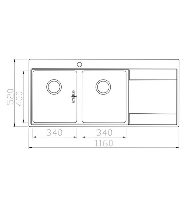 Chậu rửa bát 2 hố cân bàn phải SUS304 Konox Unico 11652 Thổ Nhĩ Kỳ 