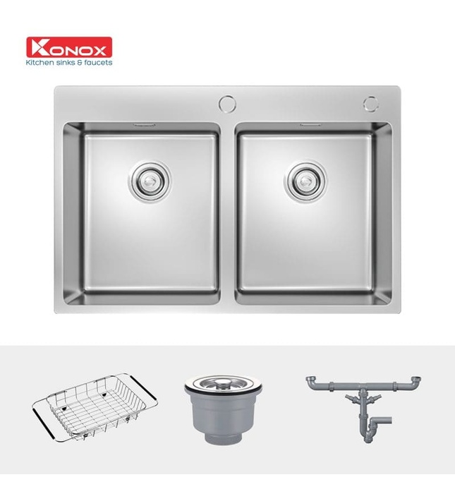 Chậu rửa bát 2 hố lệch SUS304 Konox Unico Series 7650 Nhập khẩu Thổ Nhĩ Kỳ