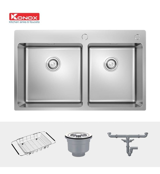 Chậu rửa bát 2 hố lệch SUS304 Konox Unico Series 8250 Thổ Nhĩ Kỳ 