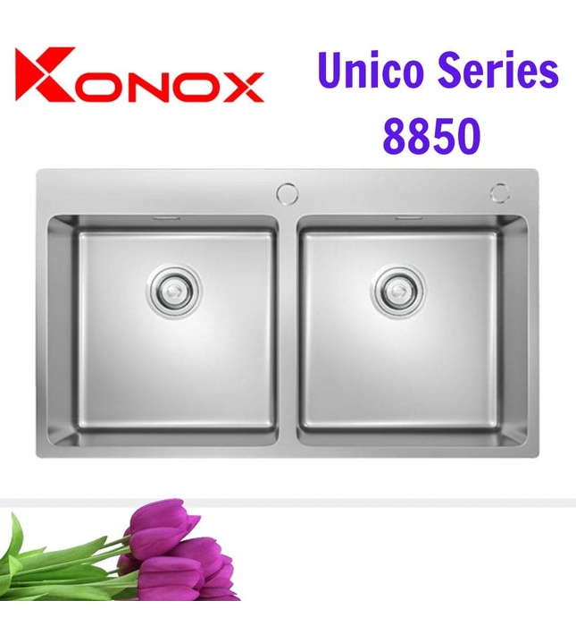 Chậu rửa bát 2 hố lệch SUS304 Konox Unico Series 8250 Thổ Nhĩ Kỳ 