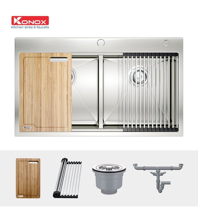 Chậu rửa bát 2 hố cân SUS304 Konox Topmount KN8850TD Thổ Nhĩ Kỳ