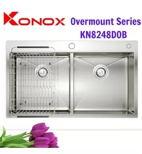 Chậu rửa bát 2 hố cân SUS304 Konox Overmount KN8248DOB Thổ Nhĩ Kỳ 