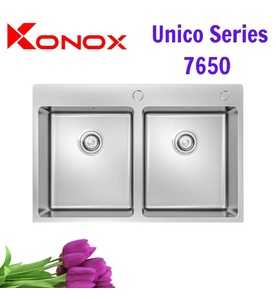 Chậu rửa bát 2 hố lệch SUS304 Konox Unico Series 7650 Nhập khẩu Thổ Nhĩ Kỳ