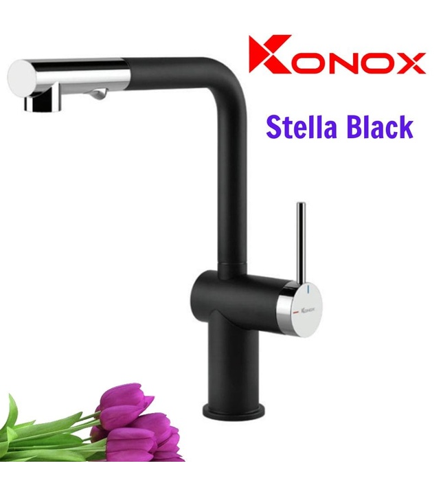 Vòi rửa bát nóng lạnh dây rút Konox Stella Black