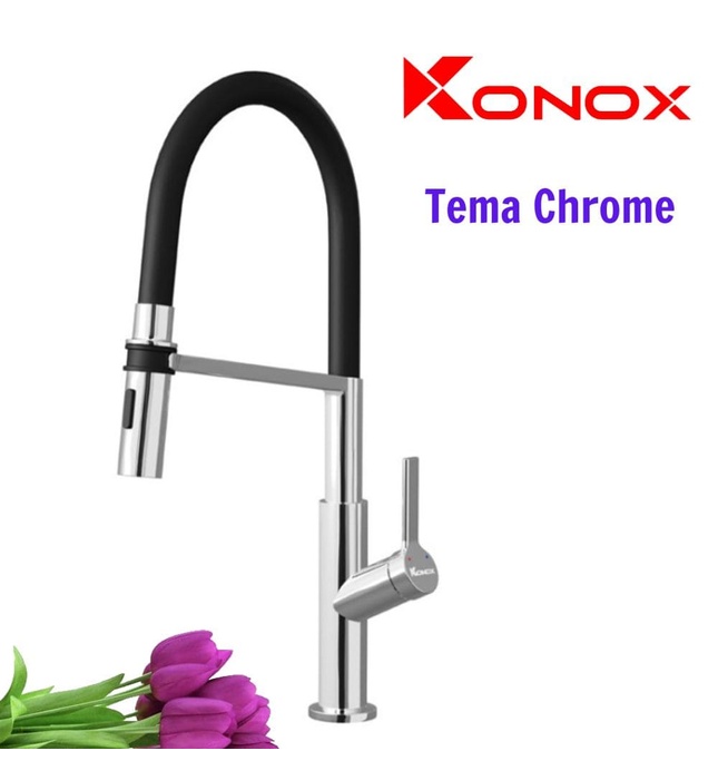 Vòi rửa bát nóng lạnh thân mềm Konox Tema Chrome