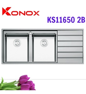 Chậu rửa bát 2 hố cân bàn phải SUS304 Konox European KS11650 2B Thổ Nhĩ Kỳ