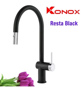 Vòi rửa bát nóng lạnh dây rút Konox Resta Black