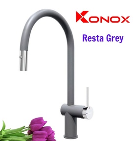 Vòi rửa bát nóng lạnh dây rút Konox Resta Grey