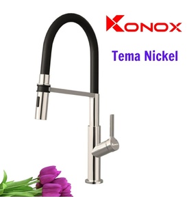 Vòi rửa bát nóng lạnh thân mềm Konox Tema Nickel